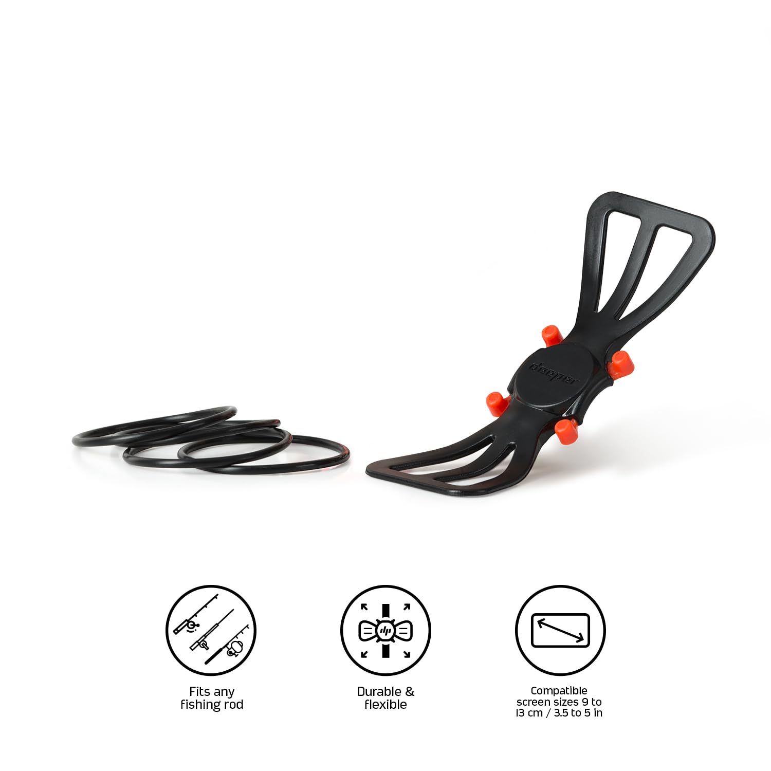 Deeper Smartphone Mount for Fishing Rod - 12cm, Black, Hands-Free Use with Sonars